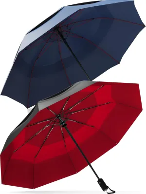 Travel Golf Umbrella & Travel Stick Umbrella Bundle – Windproof, Auto Open/Close, and Compact Design for Easy Travel