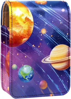 Travel Lipstick Organizer Case,Lipstick Case Portable Makeup Bag With Mirror,Bright Planets of Solar System