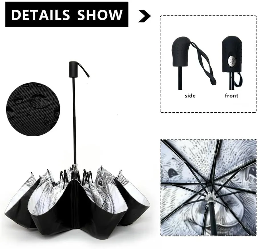 Travel Umbrella for Rain Windproof Portrait a pig a bow tie sketch hand drawn engraving style sketch Automatic Cute Portable Compact Umbrella for Women Purse Backpack Car Black Sun UV Protection