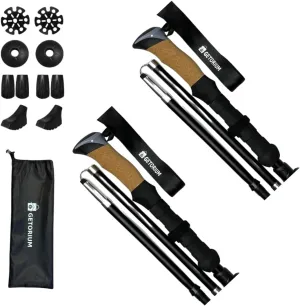 Trekking Poles - Lightweight, Folding Hiking Poles for Backpacking Gear, Nordic Ultralight Walking Sticks, 2 Poles, Aluminum 7075, 110-130cm, Cork Grip