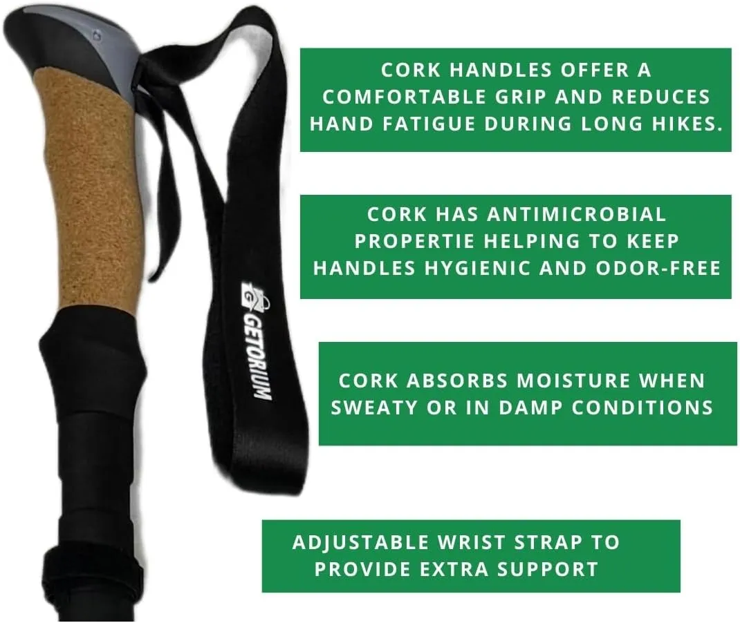 Trekking Poles - Lightweight, Folding Hiking Poles for Backpacking Gear, Nordic Ultralight Walking Sticks, 2 Poles, Aluminum 7075, 110-130cm, Cork Grip