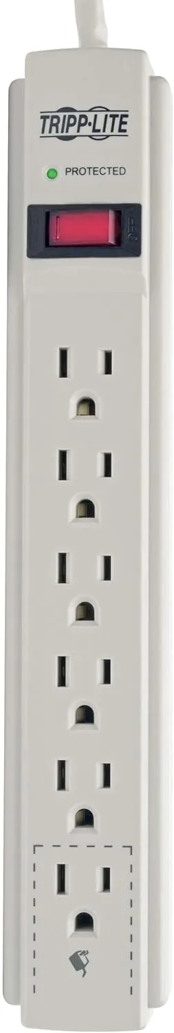 Tripp Lite 6 Outlet Surge Protector Power Strip, Extra Long Cord 15ft, & $20,000 INSURANCE (TLP615) Gray