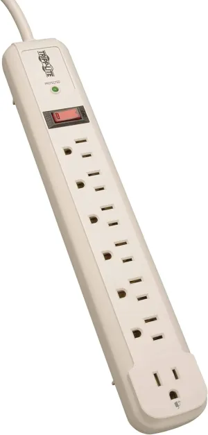 Tripp Lite 7 Outlet (6 Right Angle   1 Transformer Outlet) Surge Protector Power Strip, 4ft Cord, Lifetime Limited Warranty & $25K INSURANCE (TLP74R), Light Gray