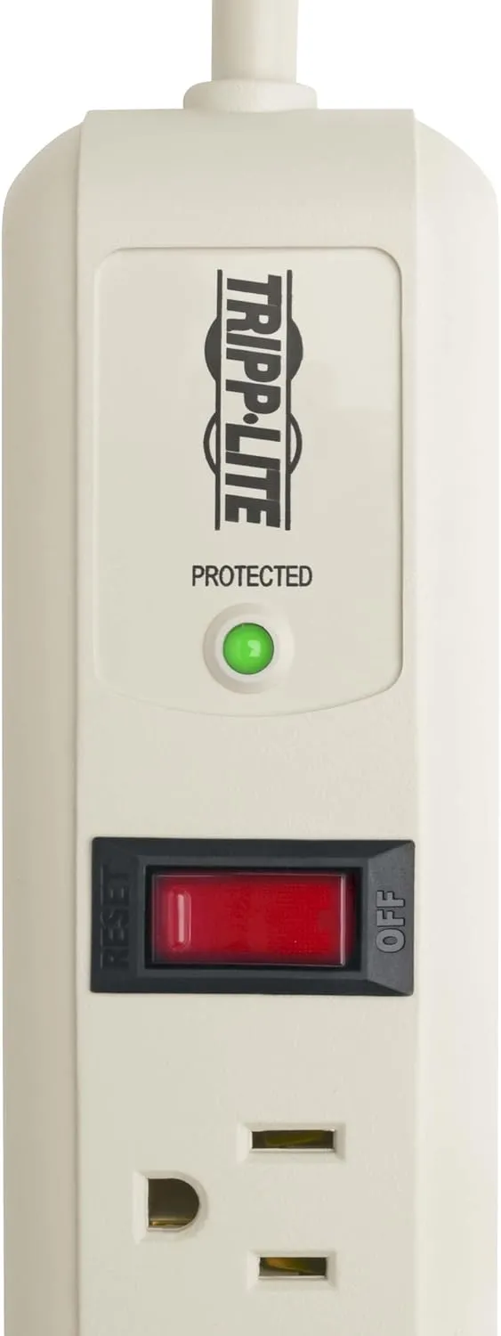 Tripp Lite 7 Outlet (6 Right Angle   1 Transformer Outlet) Surge Protector Power Strip, 4ft Cord, Lifetime Limited Warranty & $25K INSURANCE (TLP74R), Light Gray