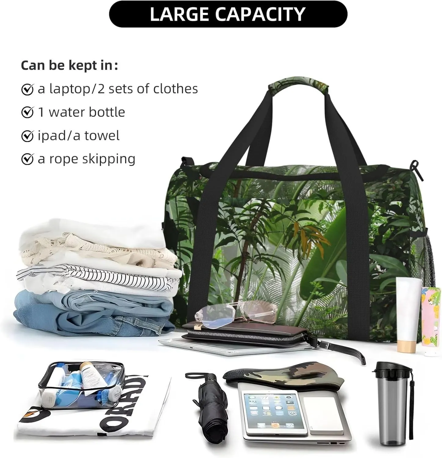 Tropical Rainforest Jungle Scene Print Hand Travel Bag Large Capacity Slung Bag For Long-Distance Travel, Weekend Trips, And Outdoor Activities