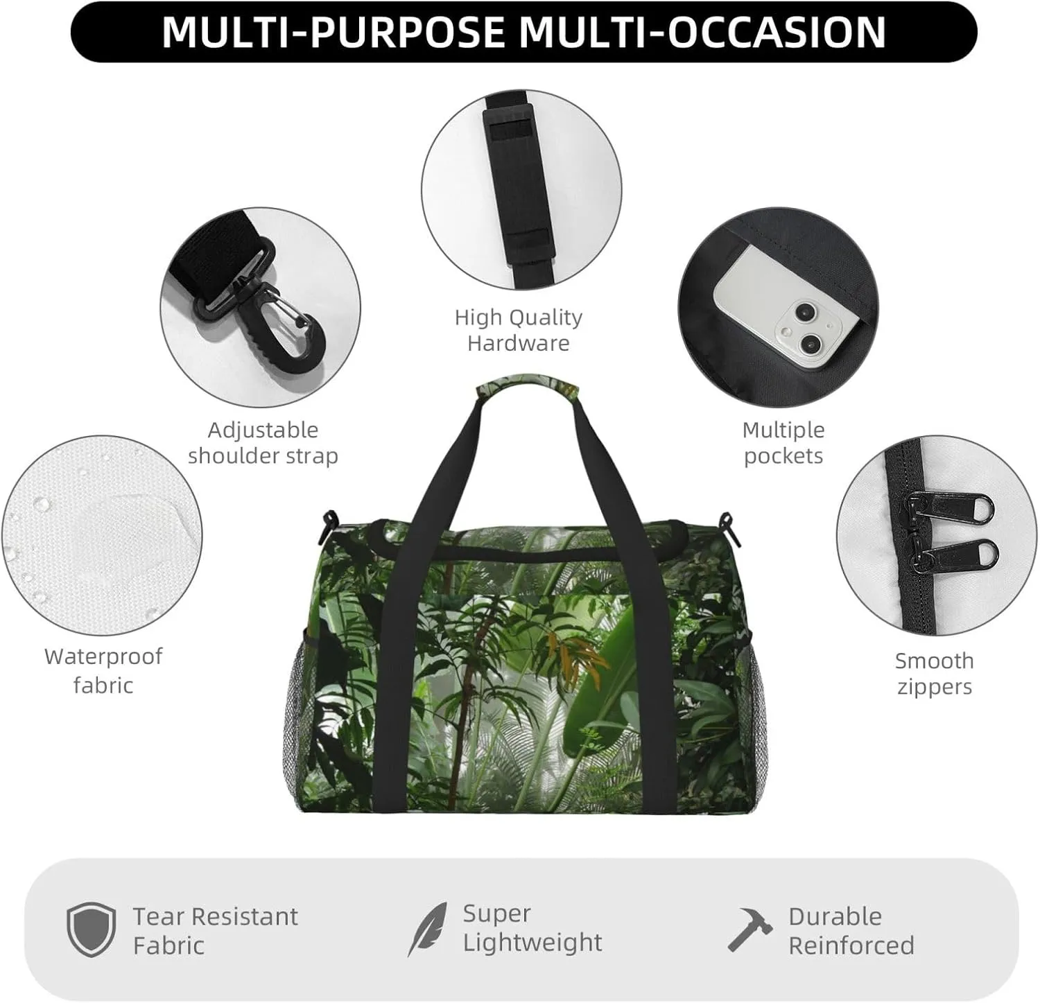 Tropical Rainforest Jungle Scene Print Hand Travel Bag Large Capacity Slung Bag For Long-Distance Travel, Weekend Trips, And Outdoor Activities