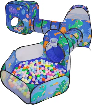 TTLOJ Gift 5PC Dinosaur Kids Play Tent with Ball Pit, Crawl Tunnel, Toddlers Playhouse Castle Toys, Baby Boys Girls Gift for 3 4 5 6 7 Years Old, Outdoor Indoor(Balls Not Included