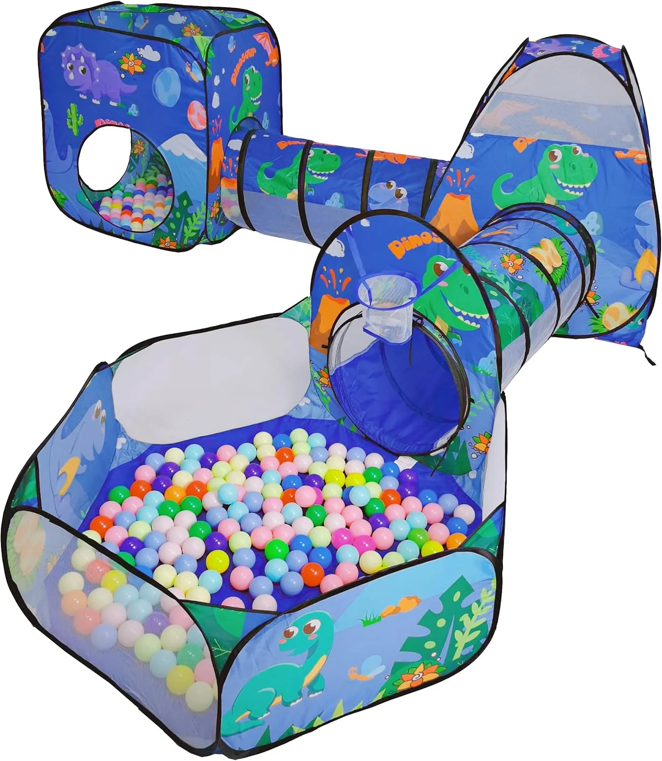TTLOJ Gift 5PC Dinosaur Kids Play Tent with Ball Pit, Crawl Tunnel, Toddlers Playhouse Castle Toys, Baby Boys Girls Gift for 3 4 5 6 7 Years Old, Outdoor Indoor(Balls Not Included
