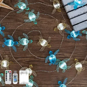 Turtle Decor String Lights, Beach Theme Decorations Lights for christmas decorations, Remote 10 ft 30 LEDs with Battery & USB Plug in for Bathroom Bedroom Camping Wedding Birthday Party Gift