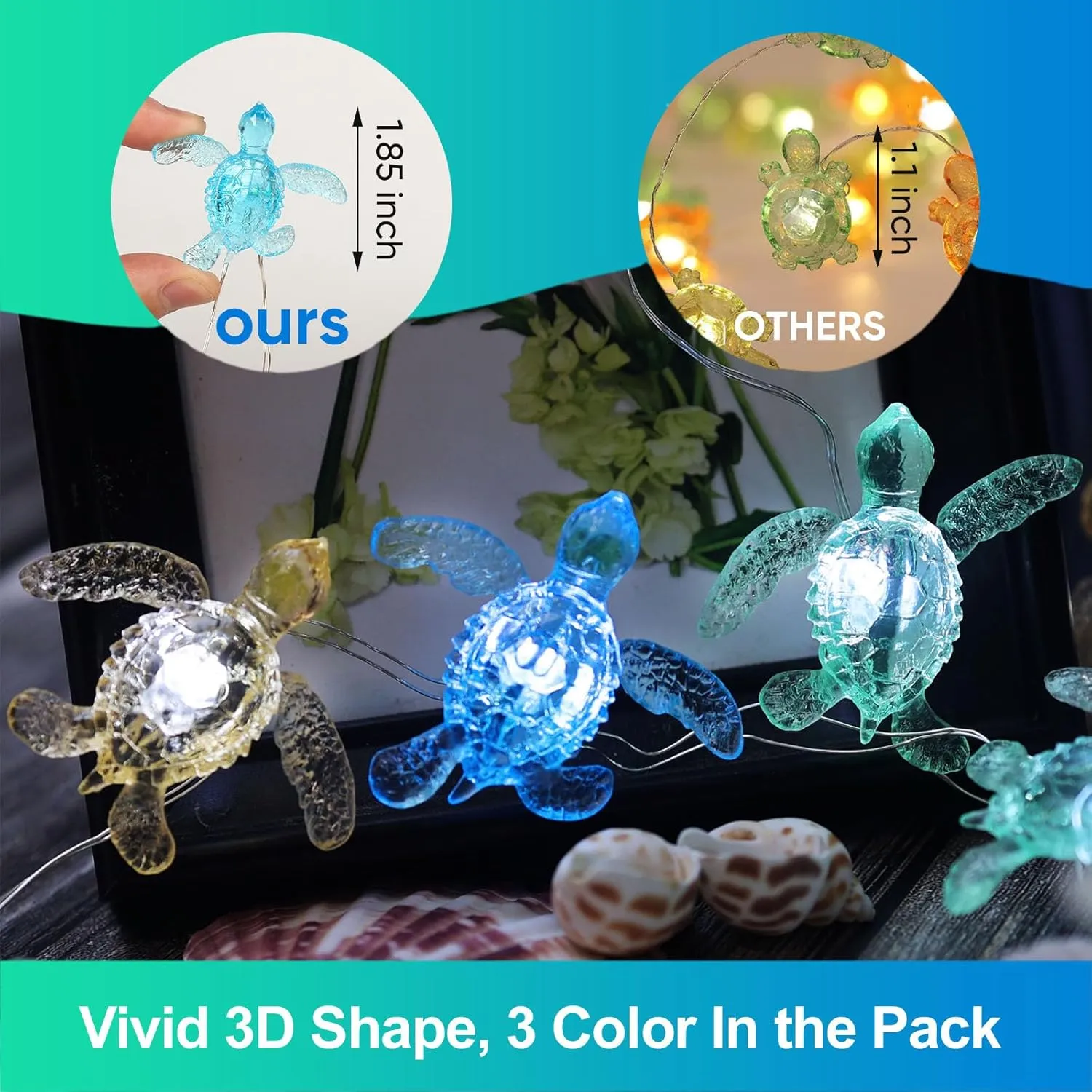 Turtle Decor String Lights, Beach Theme Decorations Lights for christmas decorations, Remote 10 ft 30 LEDs with Battery & USB Plug in for Bathroom Bedroom Camping Wedding Birthday Party Gift