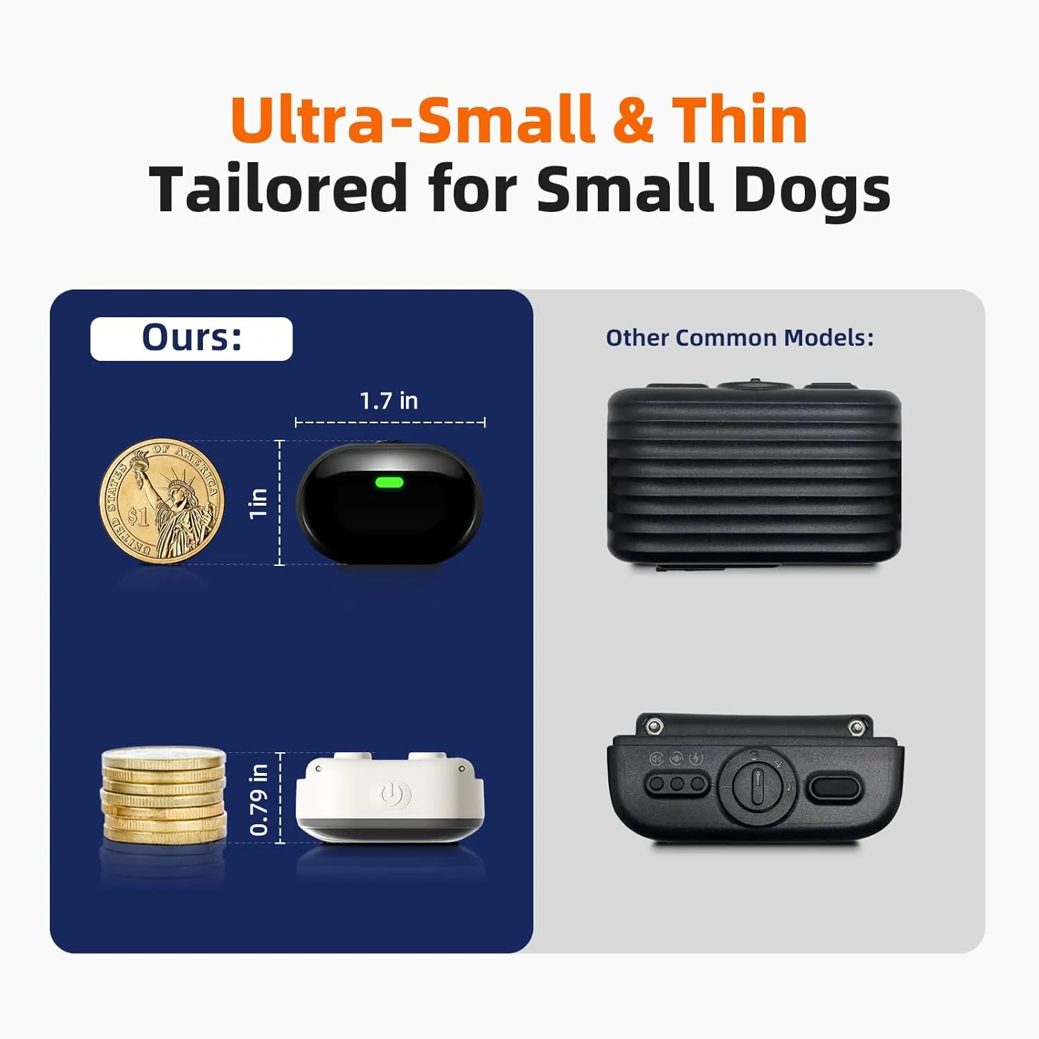 Ultra-Small Dog Shock Collar, Ultra-Light & Thin Dog Training Collar with 1300ft Remote, Tailored for Small Dogs 5-15lbs & Medium Dogs, 198-Level Precise Control, Waterproof, Rechargeable(White)