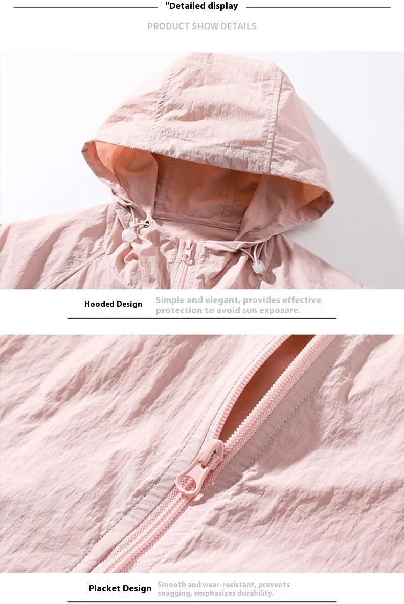 Unisex UPF50  Breathable Quick-Dry Sun Jacket - Adjustable Hood & Hem with Elastic Cuffs for Outdoors