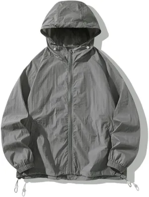 Unisex UPF50  Breathable Quick-Dry Sun Jacket - Adjustable Hood & Hem with Elastic Cuffs for Outdoors