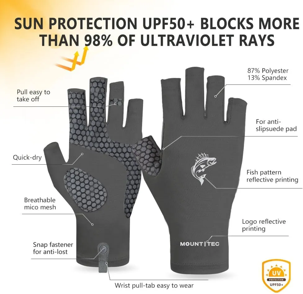 Unisex UV Protective Fingerless Gloves UPF 50  Sun Glove for Outdoor Fishing Cycling Hiking Driving Kayaking