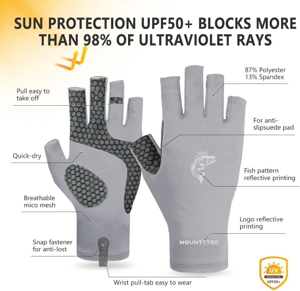 Unisex UV Protective Fingerless Gloves UPF 50  Sun Glove for Outdoor Fishing Cycling Hiking Driving Kayaking