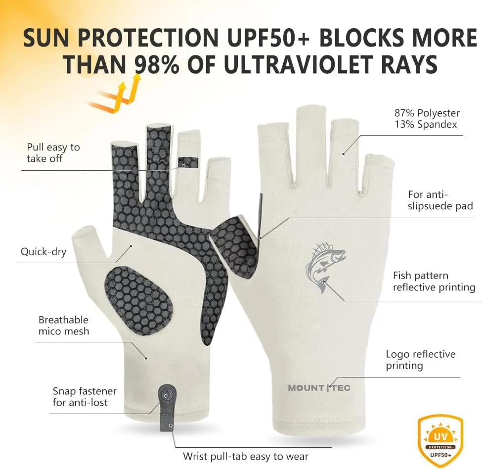 Unisex UV Protective Fingerless Gloves UPF 50  Sun Glove for Outdoor Fishing Cycling Hiking Driving Kayaking