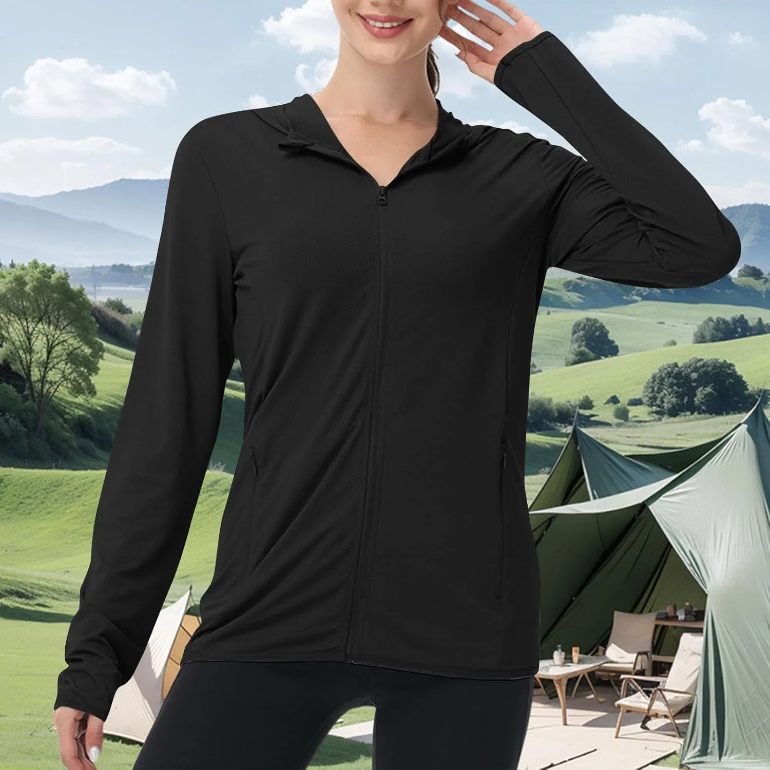UPF 50 Long Sleeve Women Full Zipper Jacket Lightweight Summer Athletic Sports Jackets Outerwear Sun Protection Tees