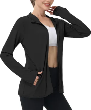 UPF 50 Long Sleeve Women Full Zipper Jacket Lightweight Summer Athletic Sports Jackets Outerwear Sun Protection Tees