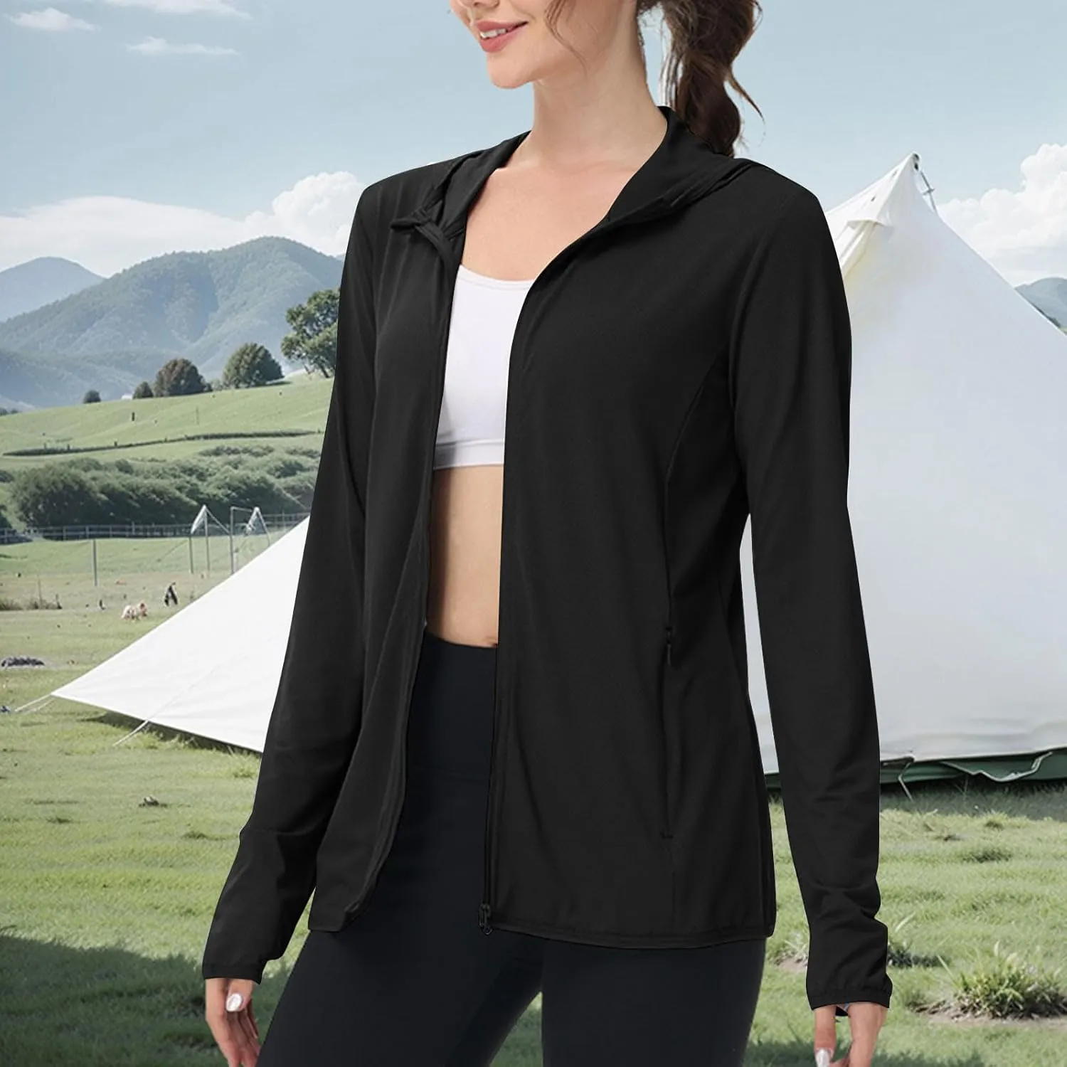 UPF 50 Long Sleeve Women Full Zipper Jacket Lightweight Summer Athletic Sports Jackets Outerwear Sun Protection Tees