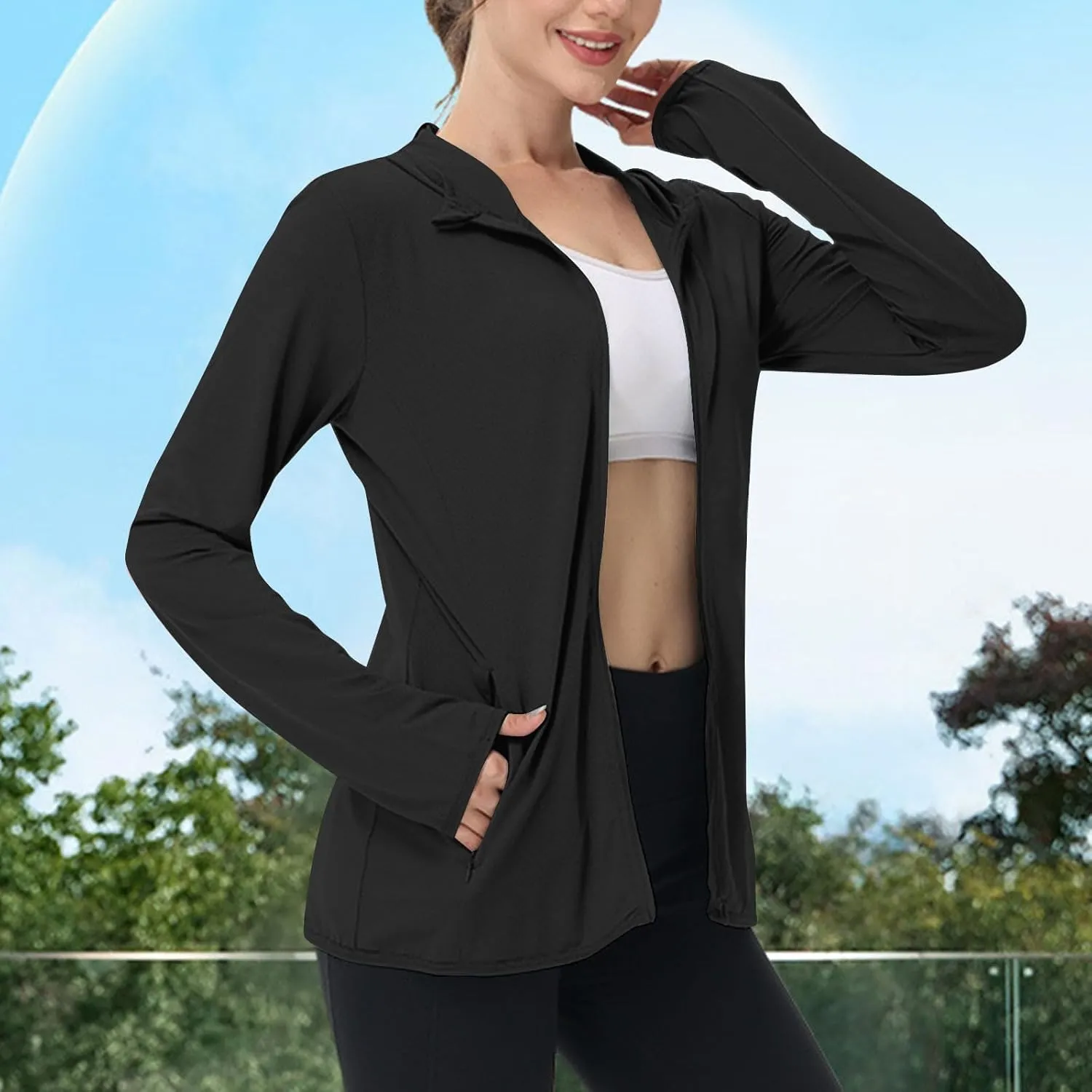 UPF 50 Long Sleeve Women Full Zipper Jacket Lightweight Summer Athletic Sports Jackets Outerwear Sun Protection Tees