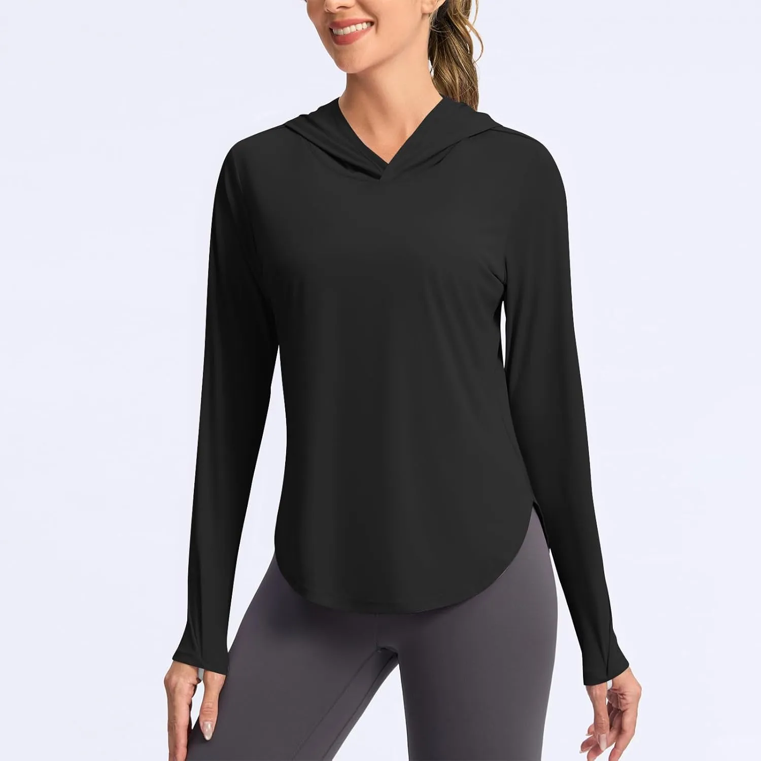 UPF 50  Women's Sun Shirt UV Protection Hoodie Lightweight Breathable Long Sleeve Outdoor Rash Guard Hooded T-Shirt