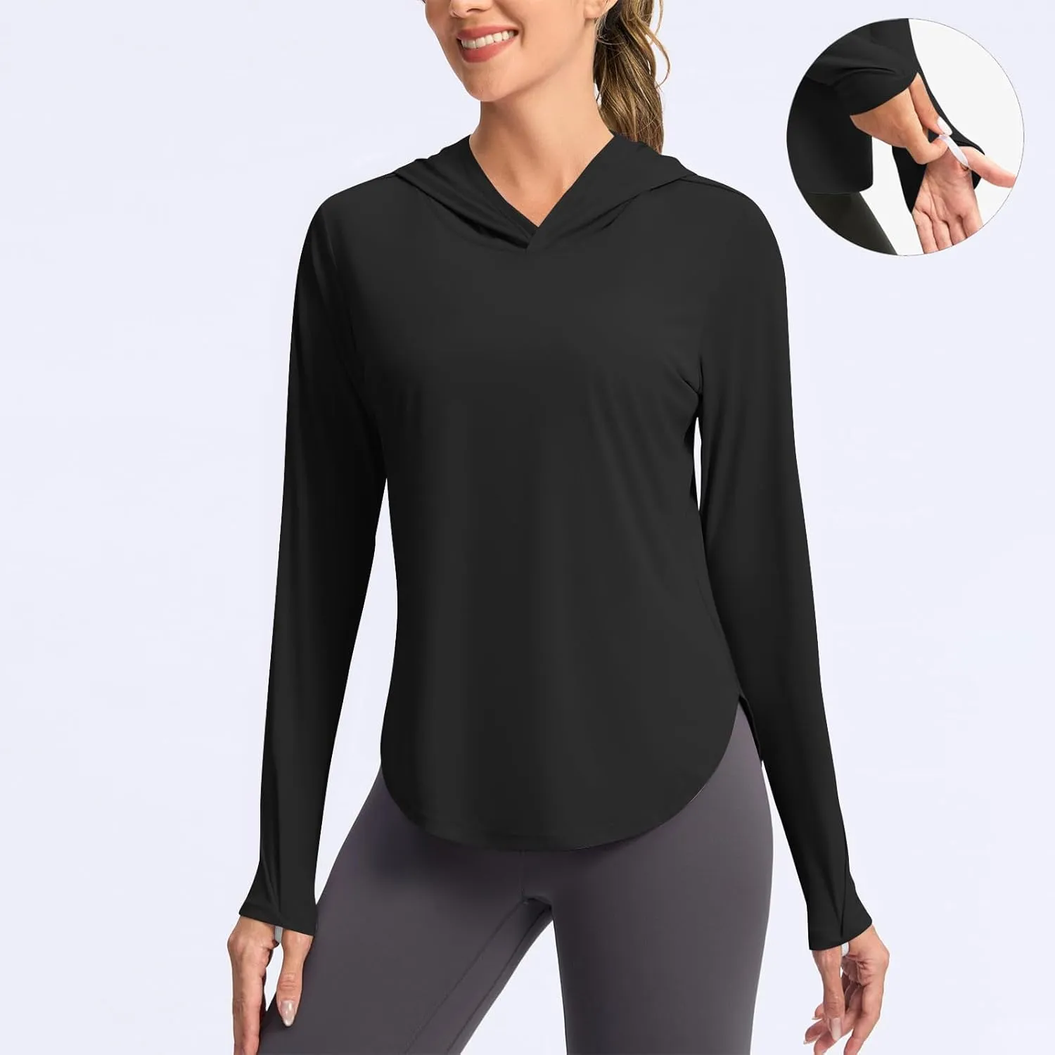 UPF 50  Women's Sun Shirt UV Protection Hoodie Lightweight Breathable Long Sleeve Outdoor Rash Guard Hooded T-Shirt