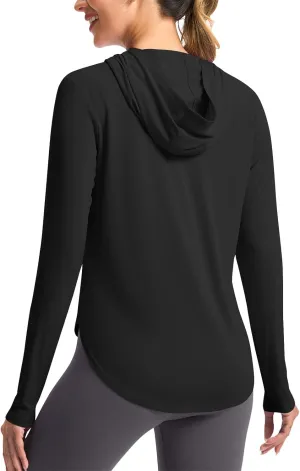 UPF 50  Women's Sun Shirt UV Protection Hoodie Lightweight Breathable Long Sleeve Outdoor Rash Guard Hooded T-Shirt