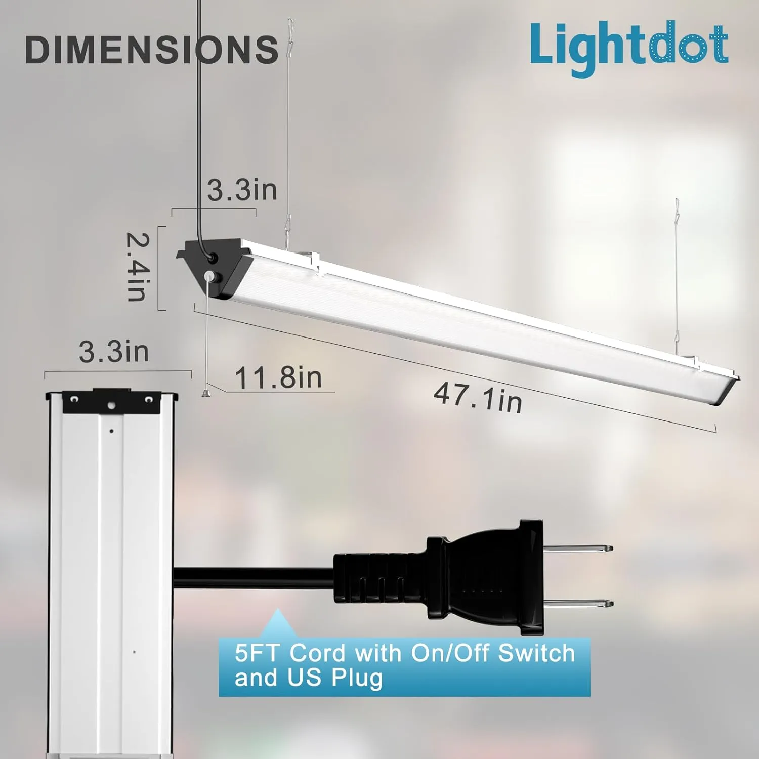 Upgraded 6 Pack Heavy-Duty 4FT LED Shop Lights, 7500LM 50W Commercial Grade Linkable Shop Light Fixtures with Pull Chain, 100-277V 5000K Daylight, Hanging/Surface Mount for Garage Workshop-Black