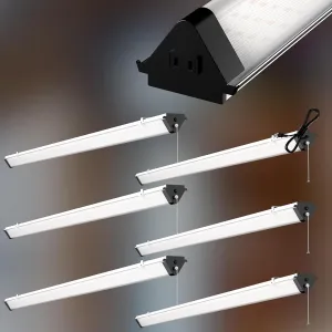 Upgraded 6 Pack Heavy-Duty 4FT LED Shop Lights, 7500LM 50W Commercial Grade Linkable Shop Light Fixtures with Pull Chain, 100-277V 5000K Daylight, Hanging/Surface Mount for Garage Workshop-Black