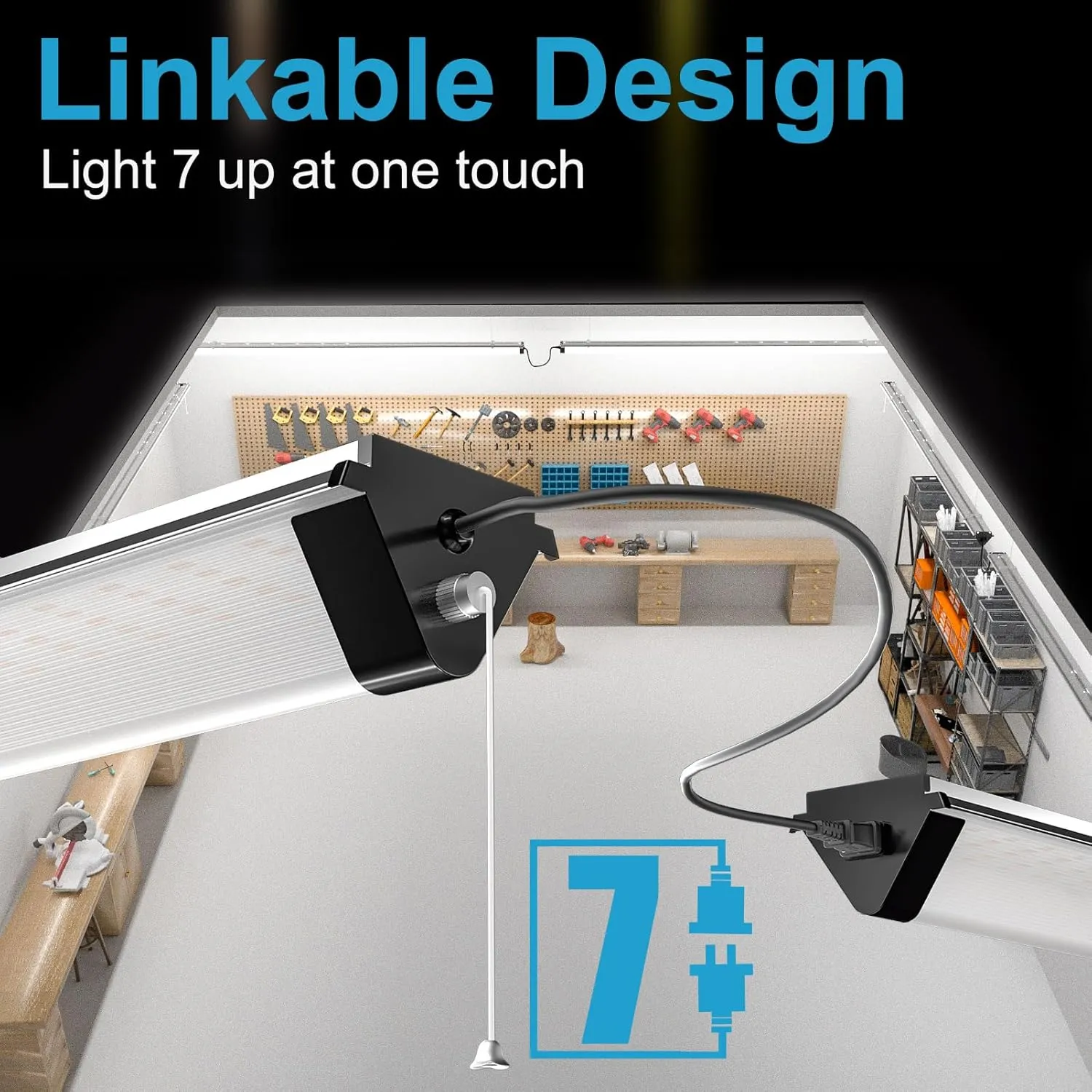 Upgraded 6 Pack Heavy-Duty 4FT LED Shop Lights, 7500LM 50W Commercial Grade Linkable Shop Light Fixtures with Pull Chain, 100-277V 5000K Daylight, Hanging/Surface Mount for Garage Workshop-Black