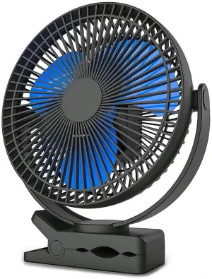 USB Portable Clip on Fan 5000mAh Battery Operated 6in, Type C, 3 Speed, 720° adjustment, Personal Fan for Table, Bedroom, Desk, dormitory, Camping, Stroller, Golf Cart