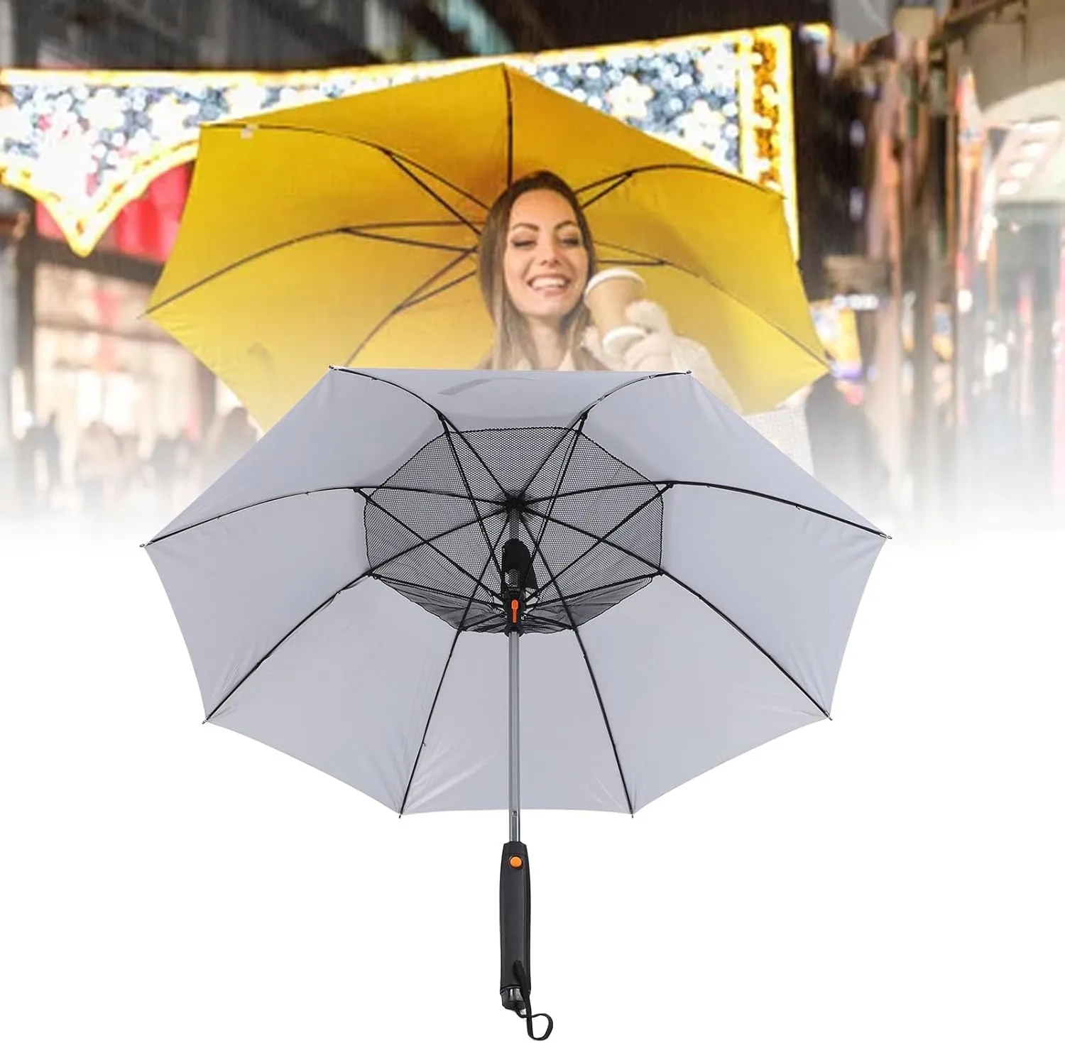 UV Blocking Umbrella with Fan and Mist Spray, 3 in 1 8 Ribs Portable Sun Rain Umbrella Cooling UV Umbrella with Personal Cooling Fan for Hot Summer, Beach, Sports, Golf, Walking