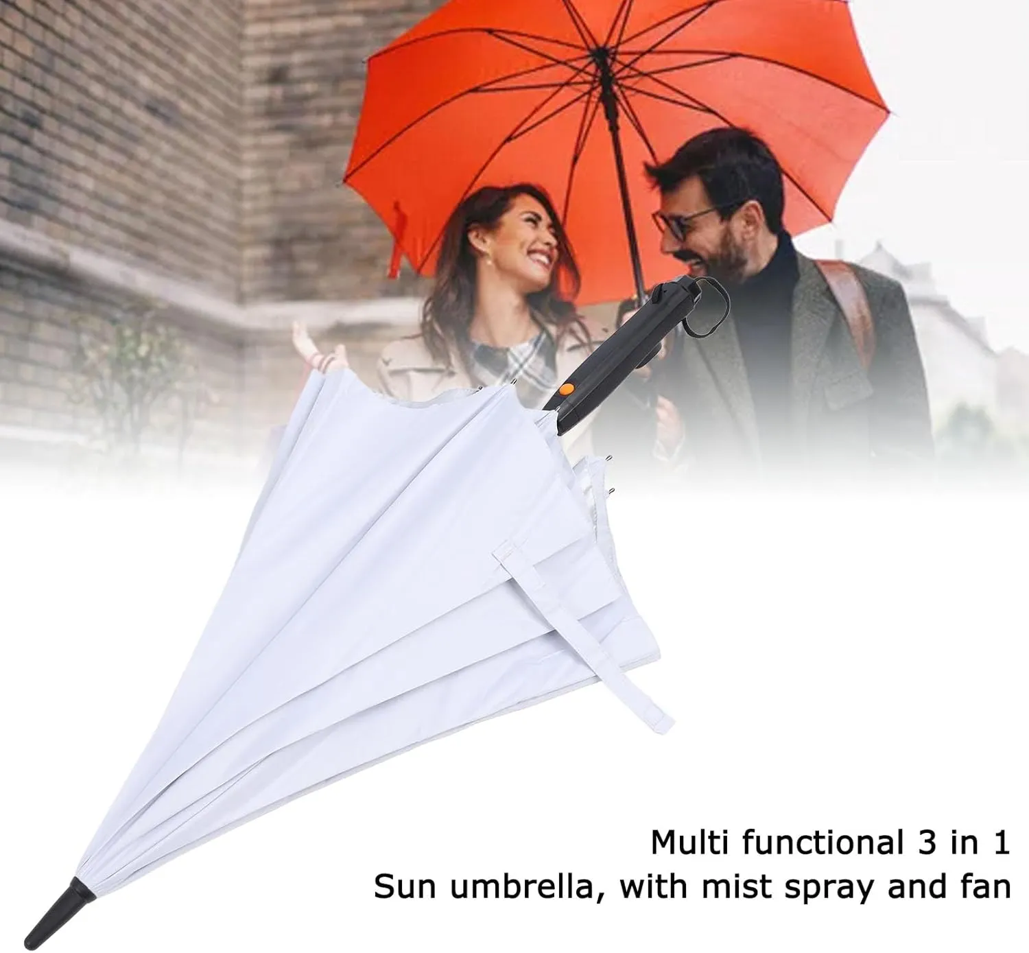 UV Blocking Umbrella with Fan and Mist Spray, 3 in 1 8 Ribs Portable Sun Rain Umbrella Cooling UV Umbrella with Personal Cooling Fan for Hot Summer, Beach, Sports, Golf, Walking