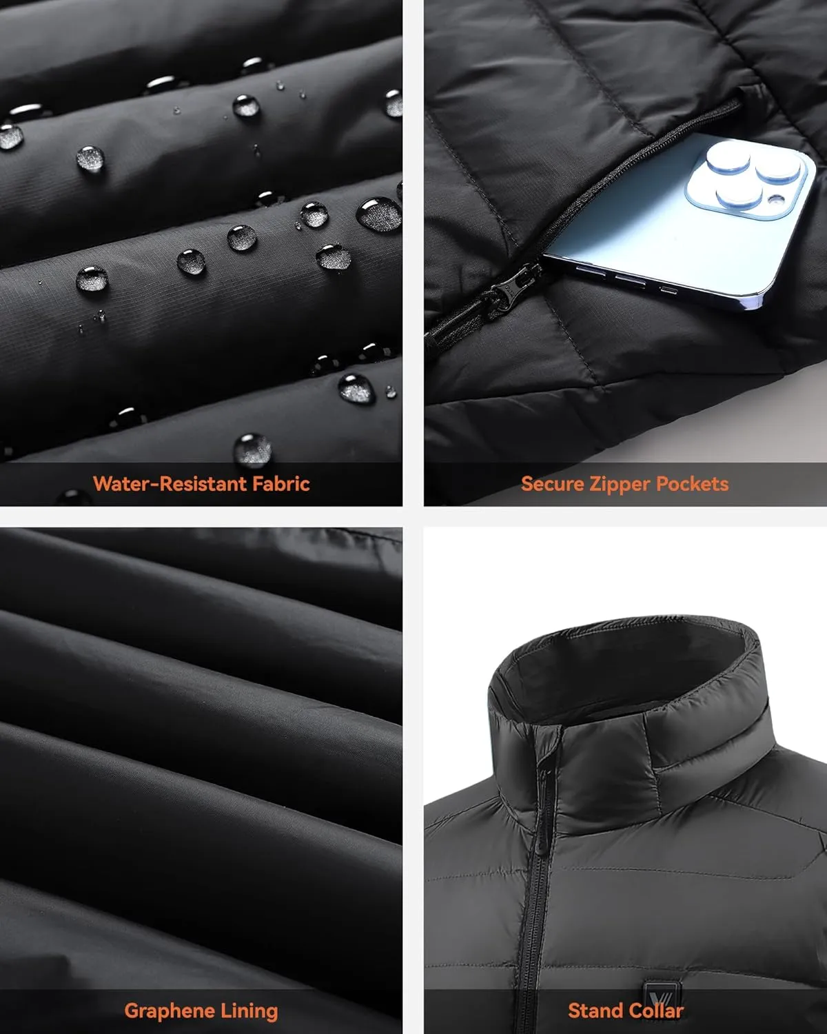 Venustas Men's Recycled Heated Down Vest with Battery Pack, Lightweight Electric Heating Puffer Vest for Hiking, Skiing