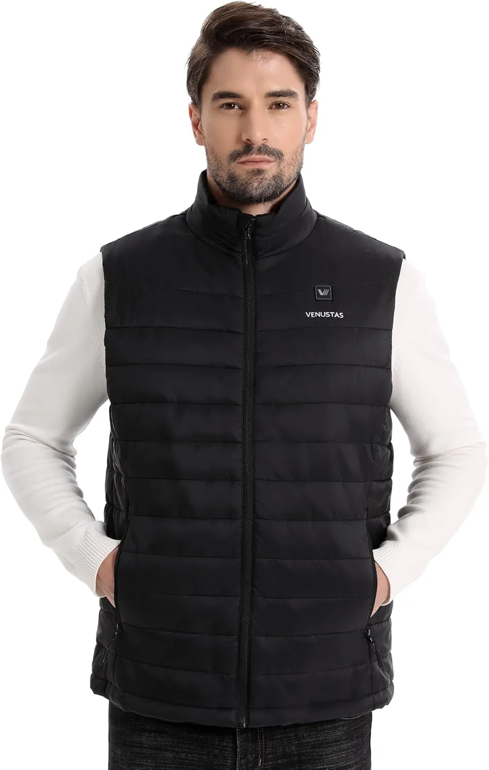 Venustas Men's Recycled Heated Down Vest with Battery Pack, Lightweight Electric Heating Puffer Vest for Hiking, Skiing