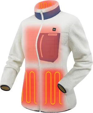 Venustas Recycled Heated Sherpa Jacket for Women with Battery, Electric High-Pile Sherpa Fleece Jacket