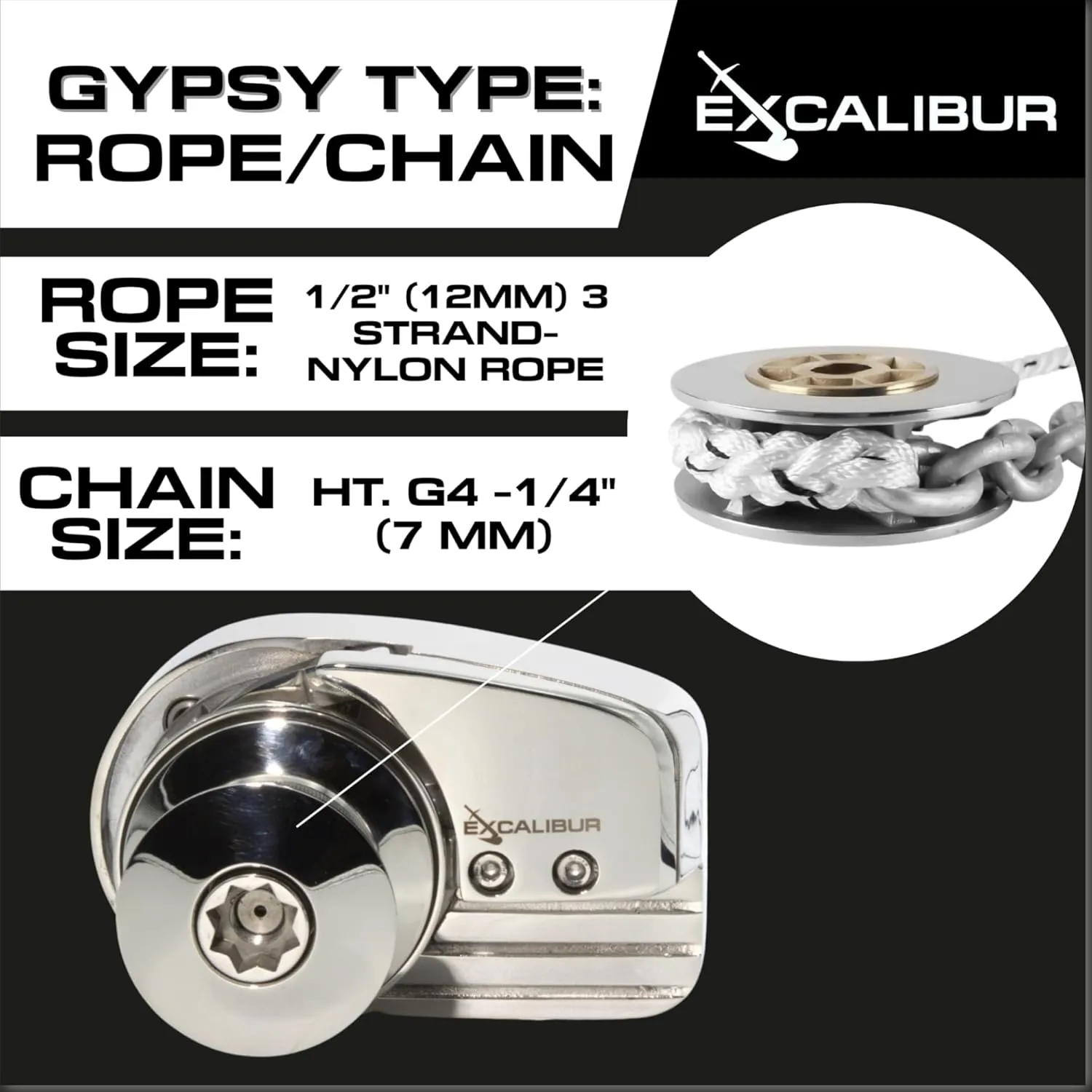 Vertical or Horizontal Windlass Anchor Systems - 600W-900W, 12V DC, 992-1452 lbs Pulling Power, 316 Stainless Steel Housing, Chain 1/4 Inch HT G4 and Rope 1/2 Inch, for Boats Up to 40 FT
