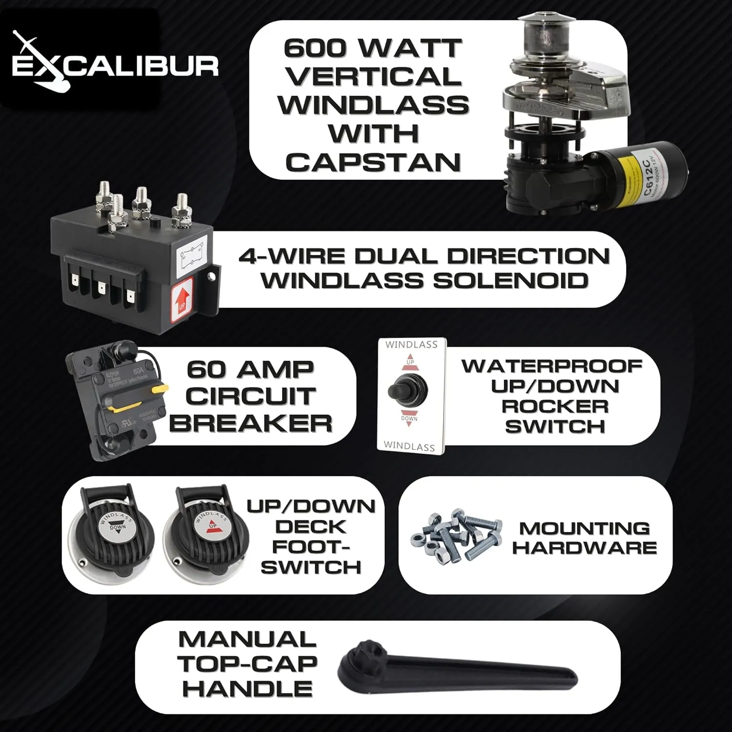 Vertical or Horizontal Windlass Anchor Systems - 600W-900W, 12V DC, 992-1452 lbs Pulling Power, 316 Stainless Steel Housing, Chain 1/4 Inch HT G4 and Rope 1/2 Inch, for Boats Up to 40 FT