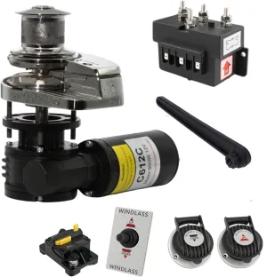 Vertical or Horizontal Windlass Anchor Systems - 600W-900W, 12V DC, 992-1452 lbs Pulling Power, 316 Stainless Steel Housing, Chain 1/4 Inch HT G4 and Rope 1/2 Inch, for Boats Up to 40 FT