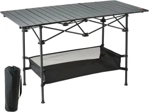 VEVOR Folding Camping Table, 24x16 inch Lightweight Fold Up Tables, Aluminum & Steel Outdoor Portable Side Desks with Large Storage and Carry Bag, Ultra Compact Work Desk for Beach Picnic Travel