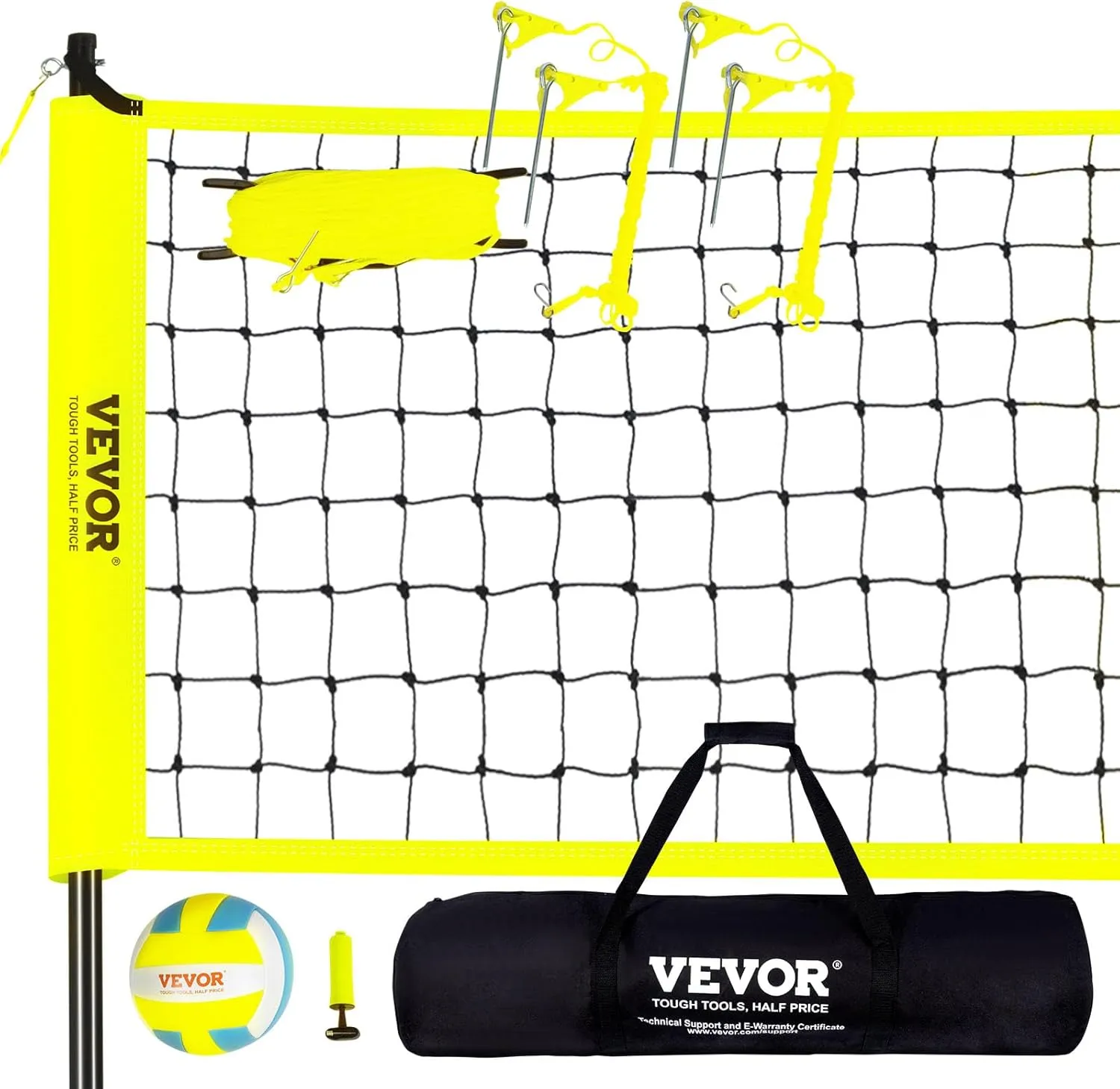 VEVOR Outdoor Portable Volleyball Net System, Adjustable Height Steel Poles, Professional Volleyball Set with PVC Volleyball, Pump, Carrying Bag, Heavy Duty Volleyball Net for Backyard, Beach, Lawn