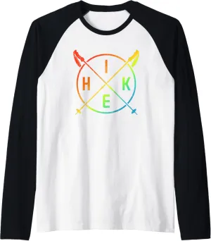 Vintage Hiking | HIKE Rainbow Trekking Poles Logo Hiker Raglan Baseball Tee