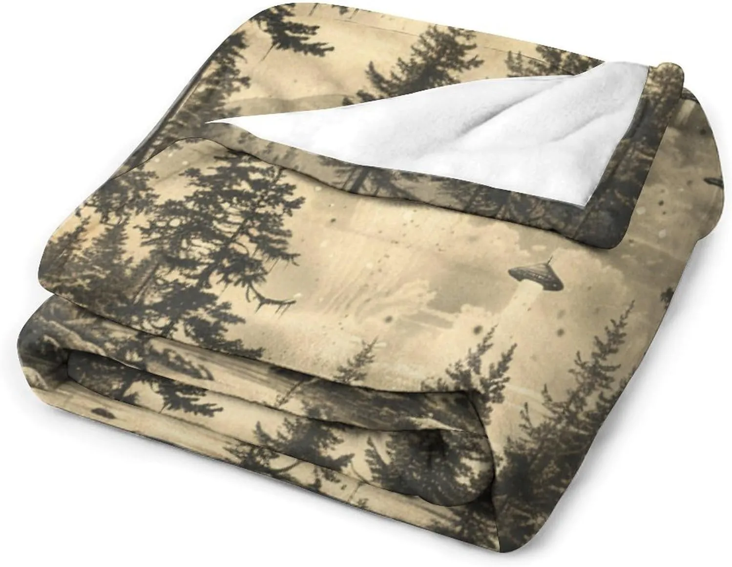 Vintage Jungle Stream Flannel Throw Blanket, Soft Cozy Warm Fleece Fantasy UFO Camping Tent Blanket for Couch Sofa Bed, 50x70 Inch
