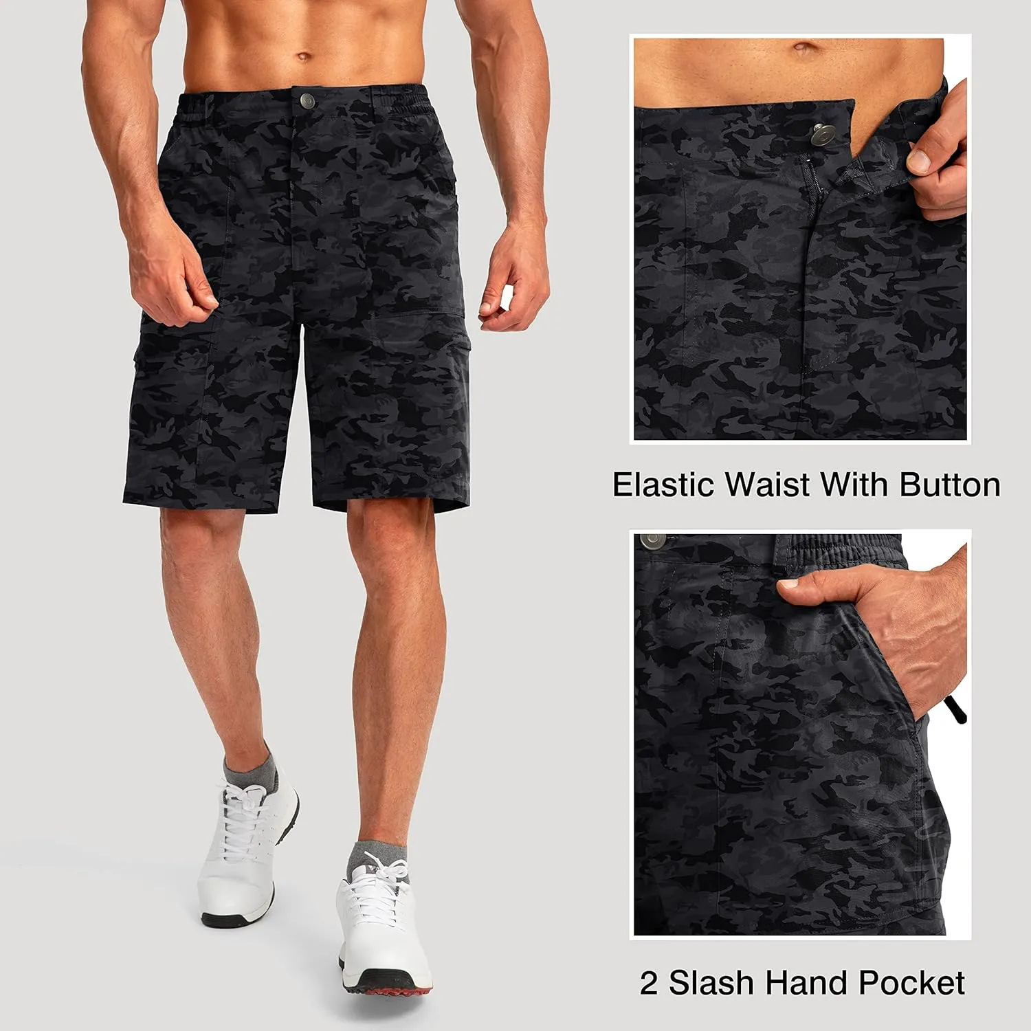 Viodia Men's Hiking Cargo Shorts with 6 Pockets Quick Dry Lightweight Stretch Shorts for Men Outdoor Fishing Golf Shorts