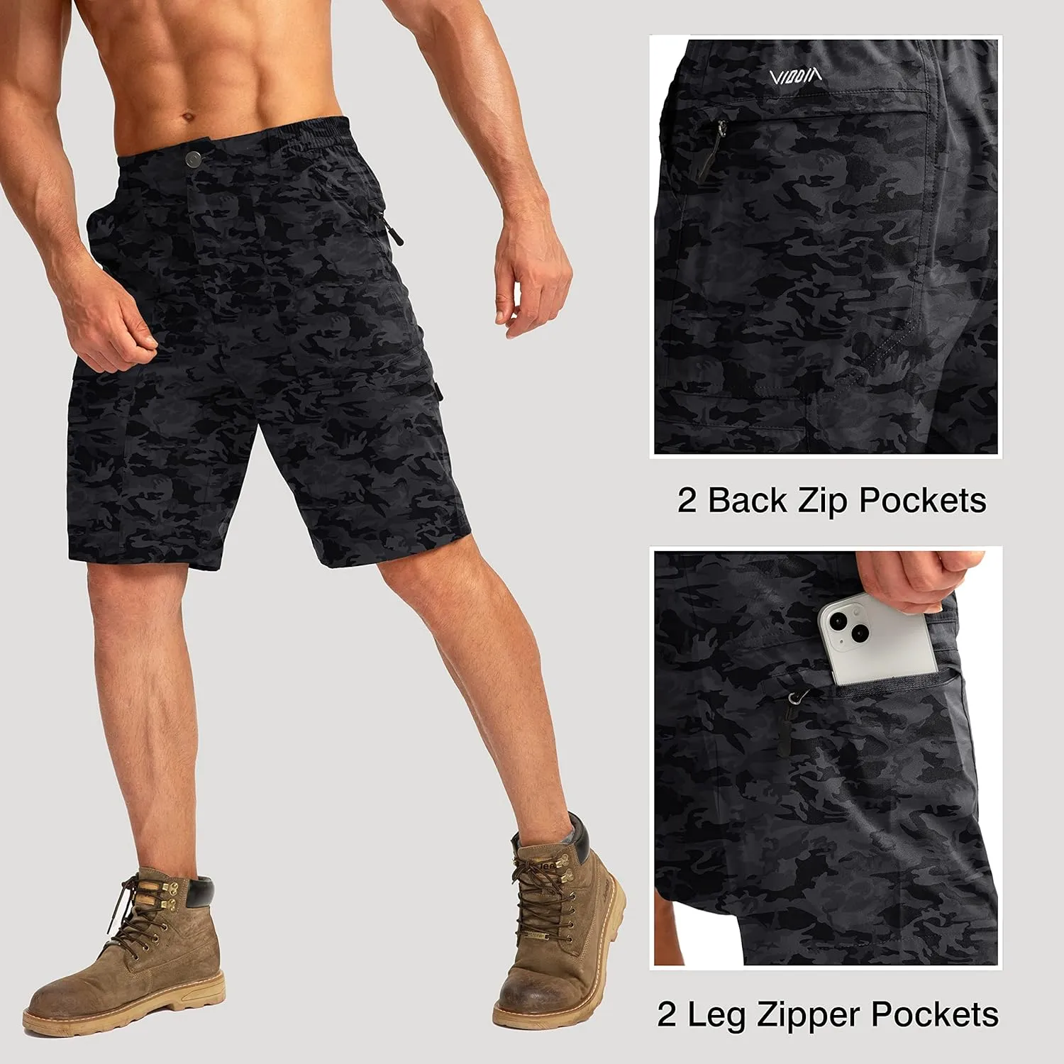 Viodia Men's Hiking Cargo Shorts with 6 Pockets Quick Dry Lightweight Stretch Shorts for Men Outdoor Fishing Golf Shorts