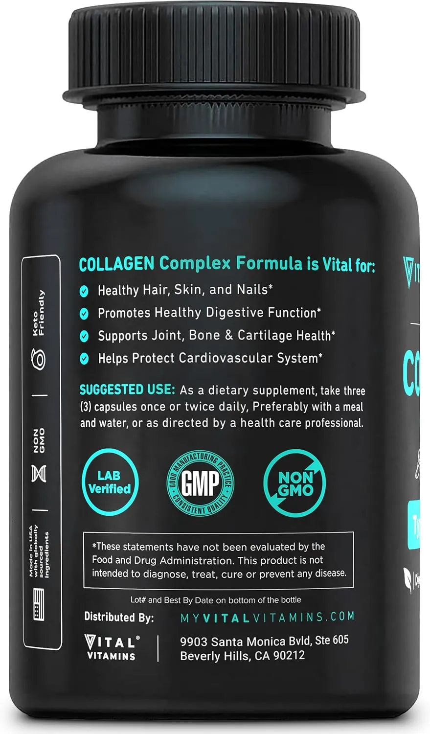 Vital Vitamins Multi Collagen for Women & Men - Type I, II, III, V, X - Grass Fed, Non-GMO - 150 Capsules