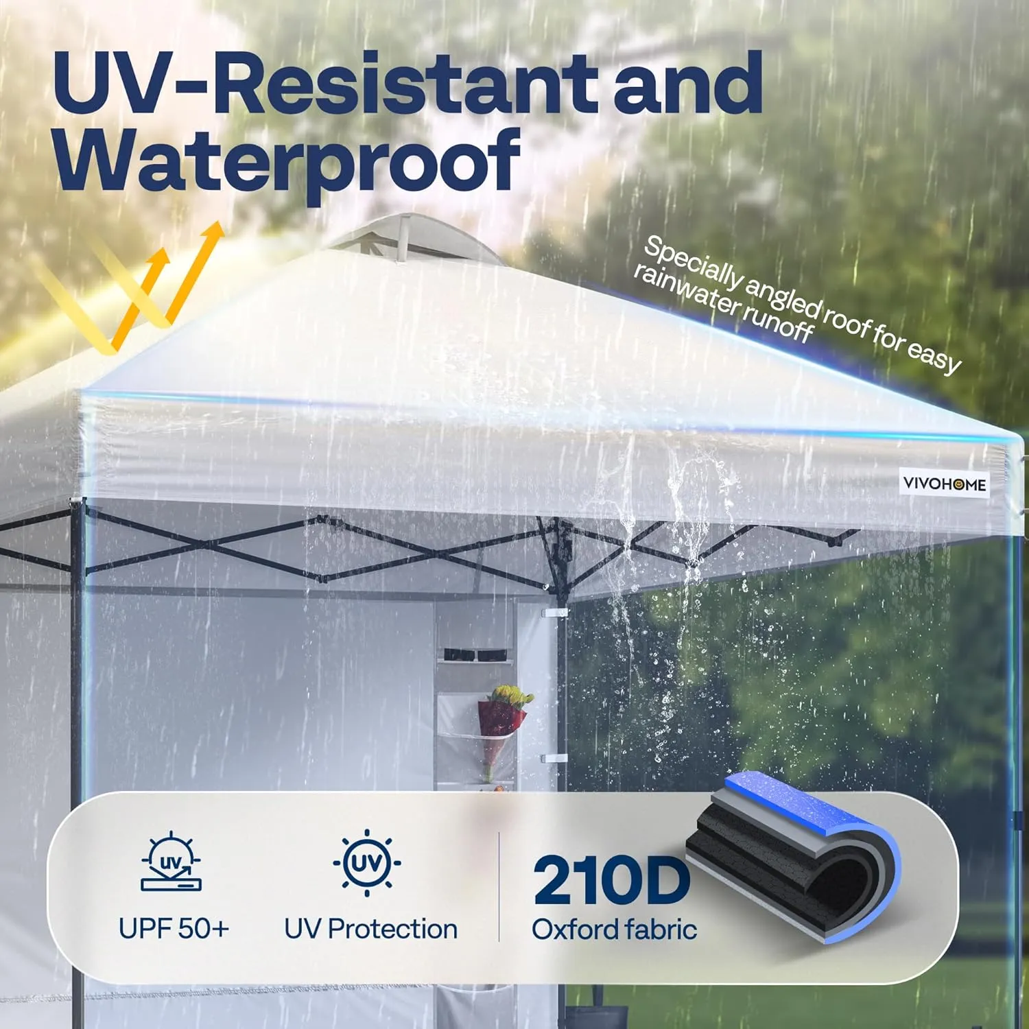 VIVOHOME 10x10ft Pop Up Canopy Tent with Sidewall and 6 Pockets, One Push Setup Outdoor Portable Shelter Tent Heavy Duty with Wheel Carry Bag and 4 Sandbags, White