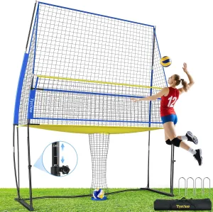 Volleyball Practice Net with Ball Return System, Height Adjustable 6.5-8FT, 11 * 8FT Portable Volleyball Training Equipment for Serving, Spiking, Solo and Team Drills, Indoor/Outdoor Use