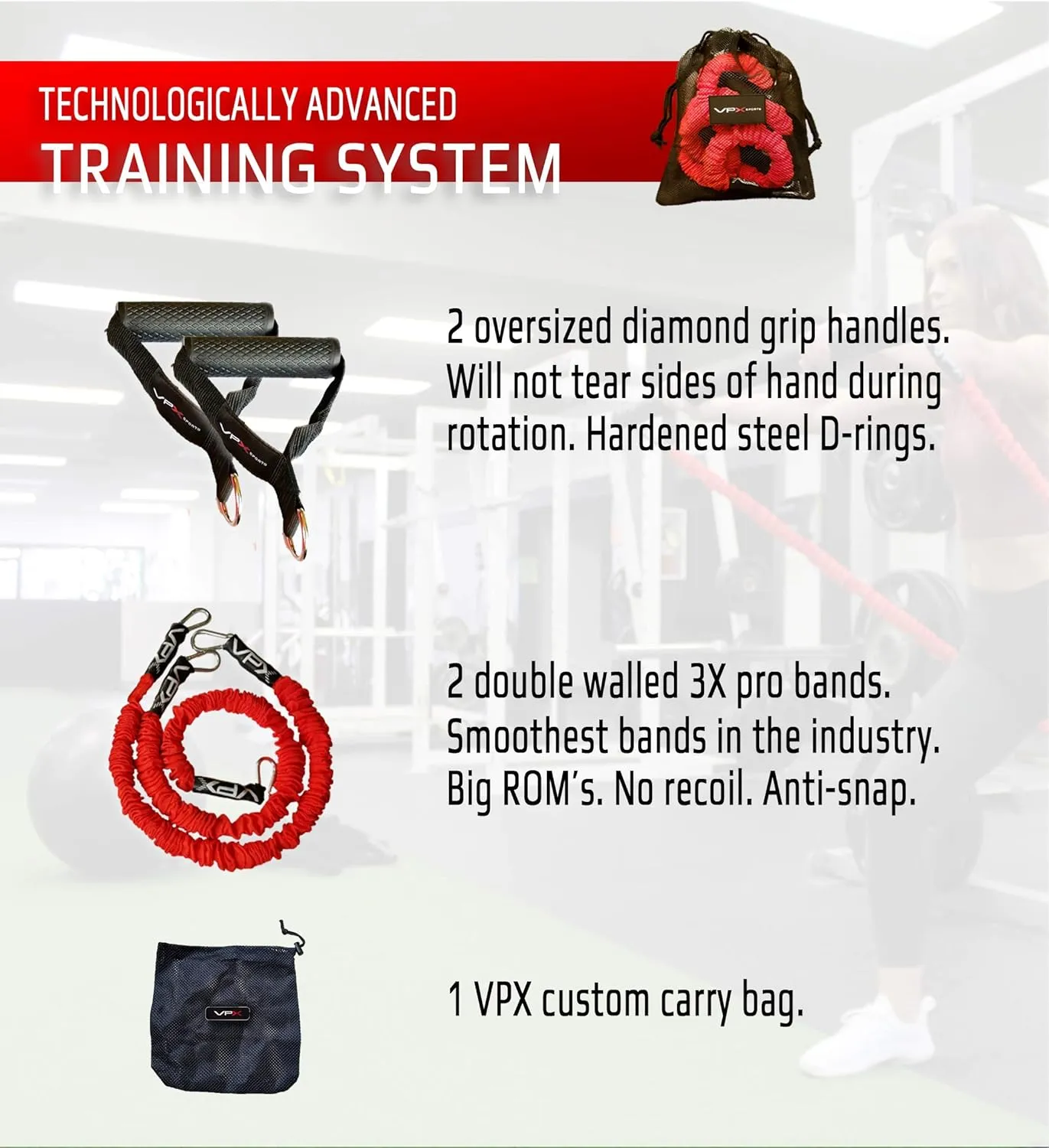 VPX Power Resistance Training System 3.0 | Total 3-Way Stacking Home, Gym, Sport Fitness | Men & Women | 220 LBs Adjustable Suspension Resistant Strength | Leg, Squat, Press, Push, Glute, Arm, LAT