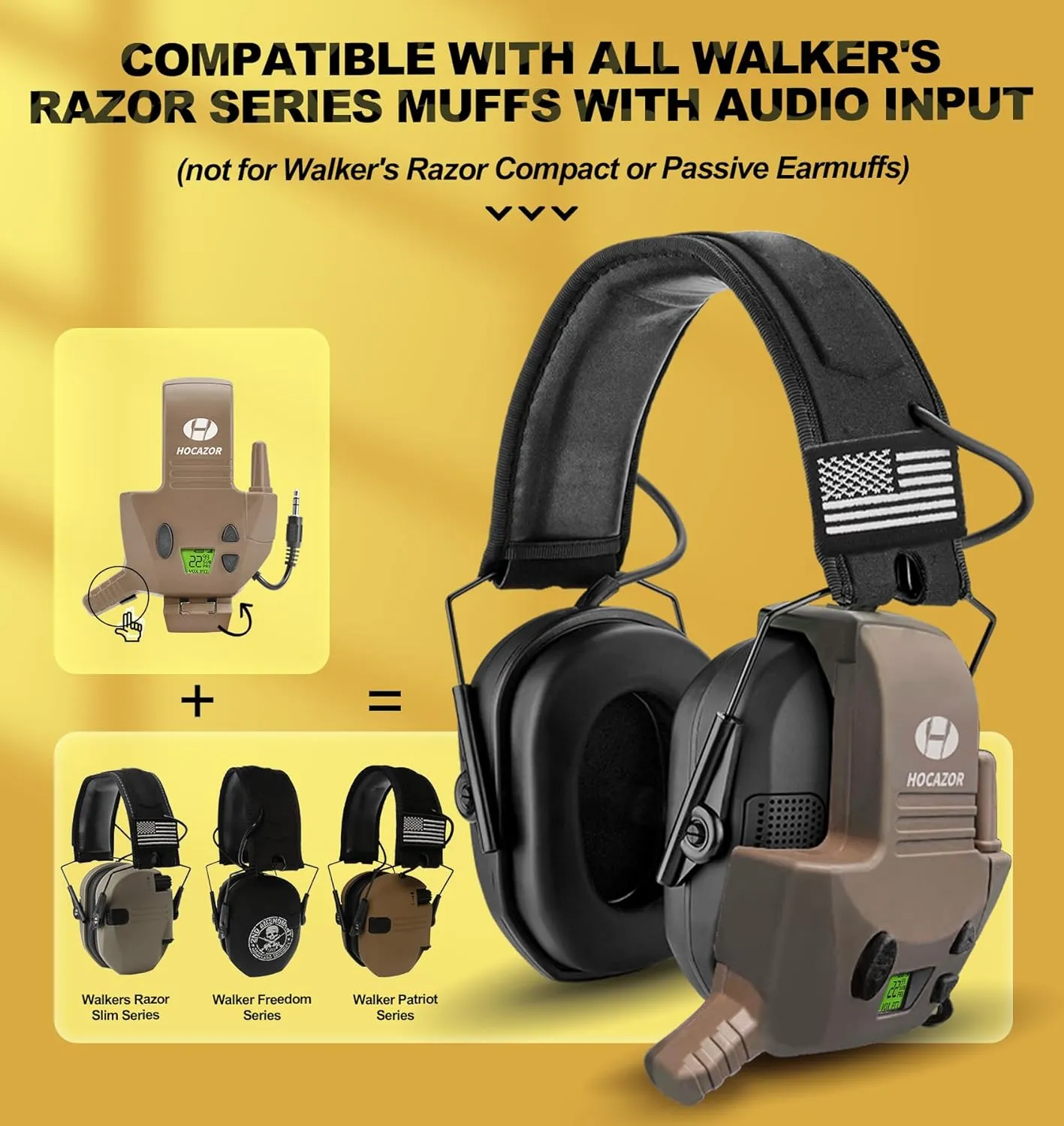 W01 Walkie Talkies Compatible with Walker's Razor Slim Electronic Ear Muffs, Handsfree Communication for Outdoors Hunting Shooting Construction Sites Work Shop, Brown